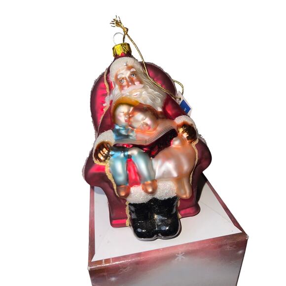 Vintage Wish Book Holiday Sears 2000 Santa glass ornament reading to children 5" - Picture 1 of 7